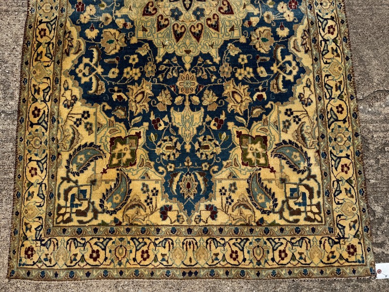 4x6 BLUE ANTIQUE ORIENTAL RUG old worn gold fine HAND-KNOTTED vintage handmade gallery
