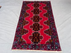 2’10×4’9 ft Vintage Afghan Baluchi HandKnotted Wool Red Brown Star Medallion Rug