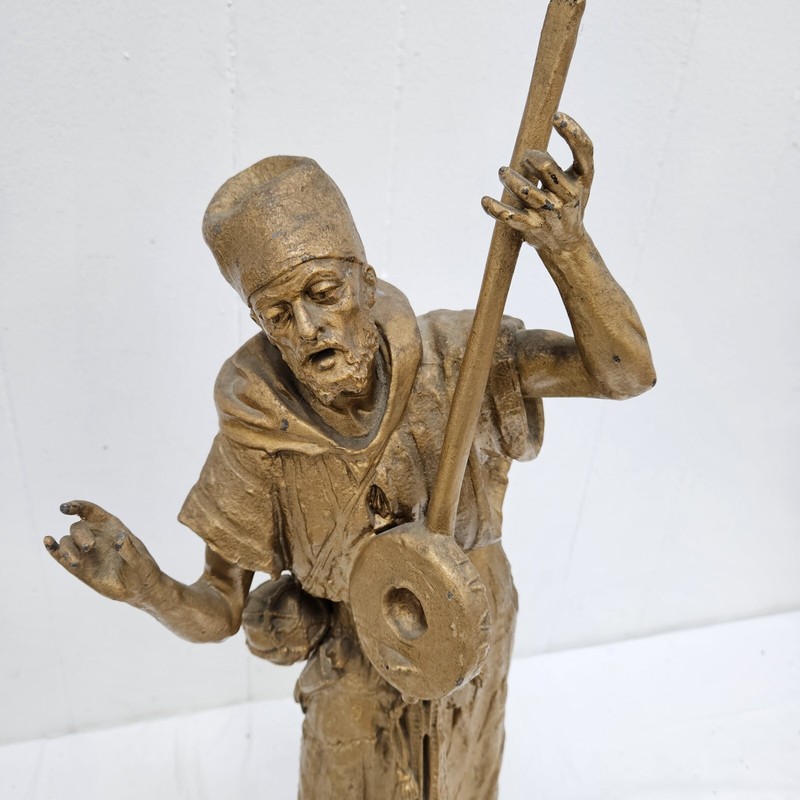 North African Large Spelter Figure Arab Bedouin Mandolin Musical Sculpture Large gallery