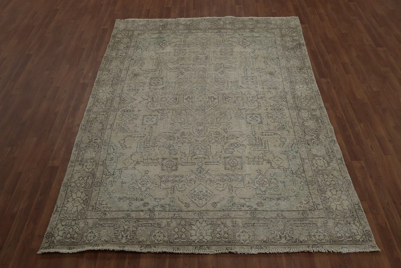 Neutral Antique Look Distressed Area Rug 6x9 Ft Handmade Medallion Wool Carpet gallery