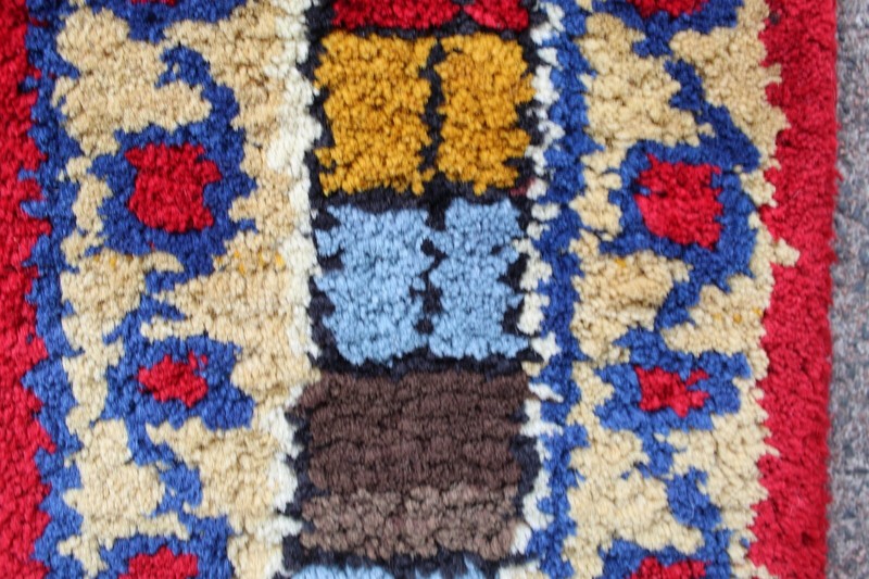 Vintage Hand Made Traditional Rug Oriental Cotton Red Blue Small Rug 128x100cm gallery