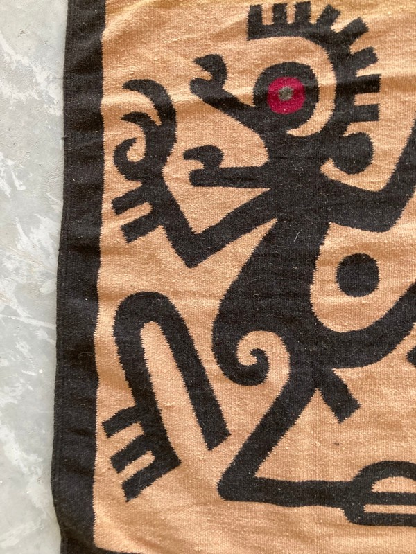 Vintage Traditional Handmade Mexican Zapotec American Kilim Floor Rug 111x82 cm gallery
