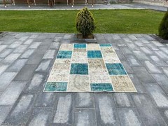 5.2×7.3 Large Vintage Blue Turkish Anatolian Patchwork Rug