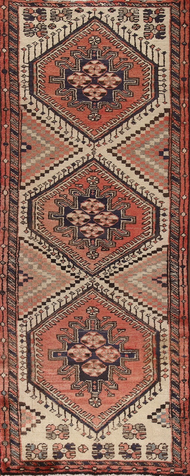 Vintage Runner Rug 3x9 ft.Geometric Bakhtiari Oriental Handmade Wool Carpet gallery