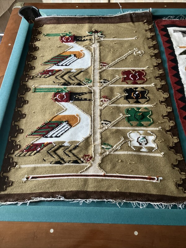 2 Vintage Native American Aztec South Western Wall Hanger Rug 28x46 Inches gallery