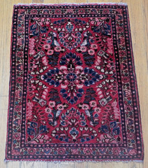 2′ x 2’7″ Antique Hand Knotted Saroukk Wool Red Floral Rug