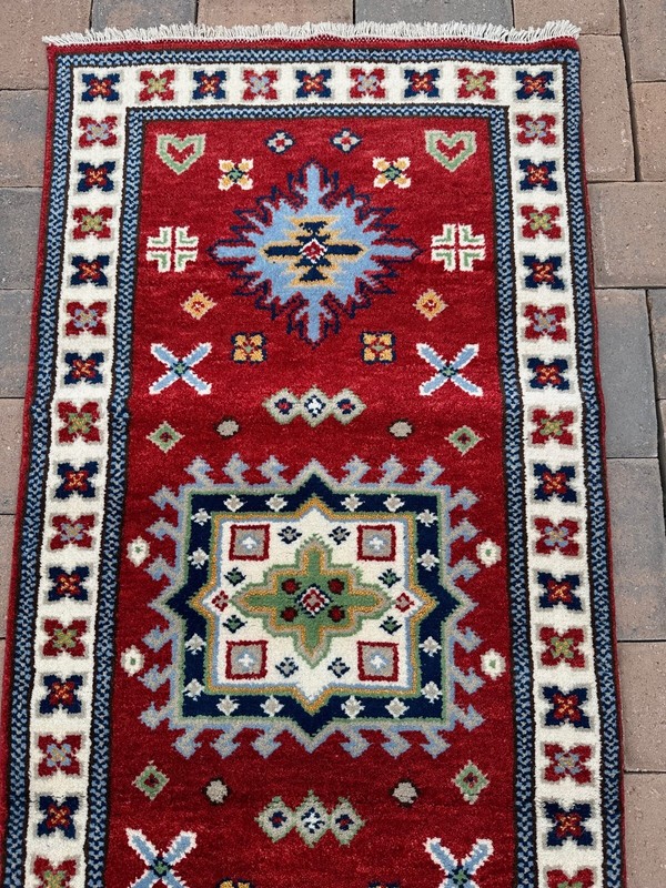 New Fine Quality Tribal Kazakh Runner Handmade in India, Thick Soft Pile, 2x9 gallery