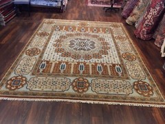 Hand Knotted Light Blue Brown Oushak Heriz Geometric Area Rug Carpet 8’x10’2,70