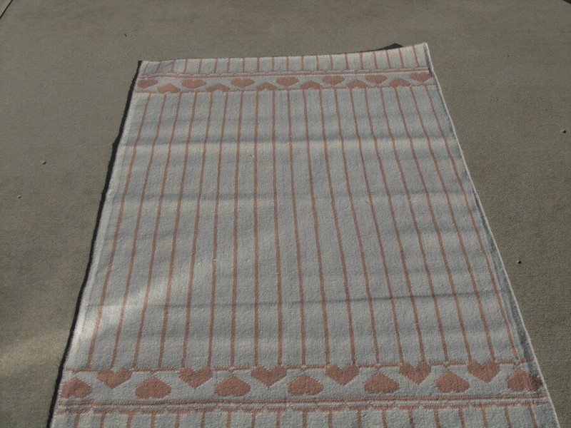 Fantastic Hand Woven Rug Carpet Area Heather's Peach Hearts Stripes 3x5 Wool LN gallery