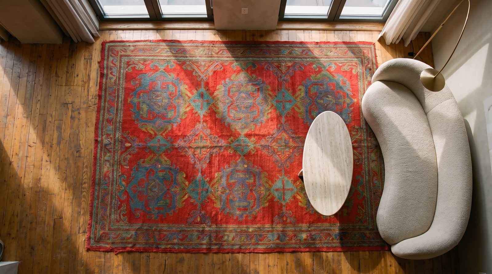 3'x34' Antique Large Scale Tribal Arts and Crafts Design Red Turkish Oushak gallery