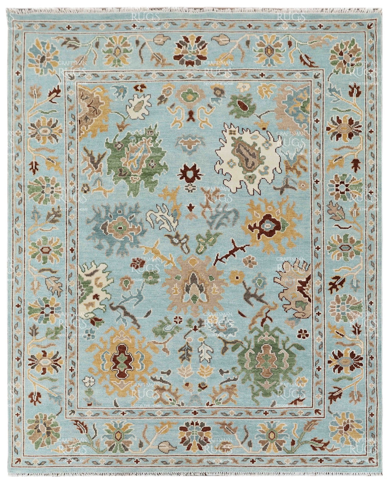 Handknotted Light Blue-Multi Floral Geometric Rug 8x10 ft gallery