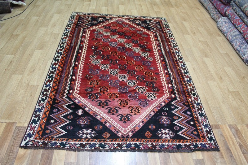 VINTAGE PERSIAN ORIENTAL QASHQAI RUG WITH DIAGONAL BOTEH DESIGN 230 X 148 CM gallery