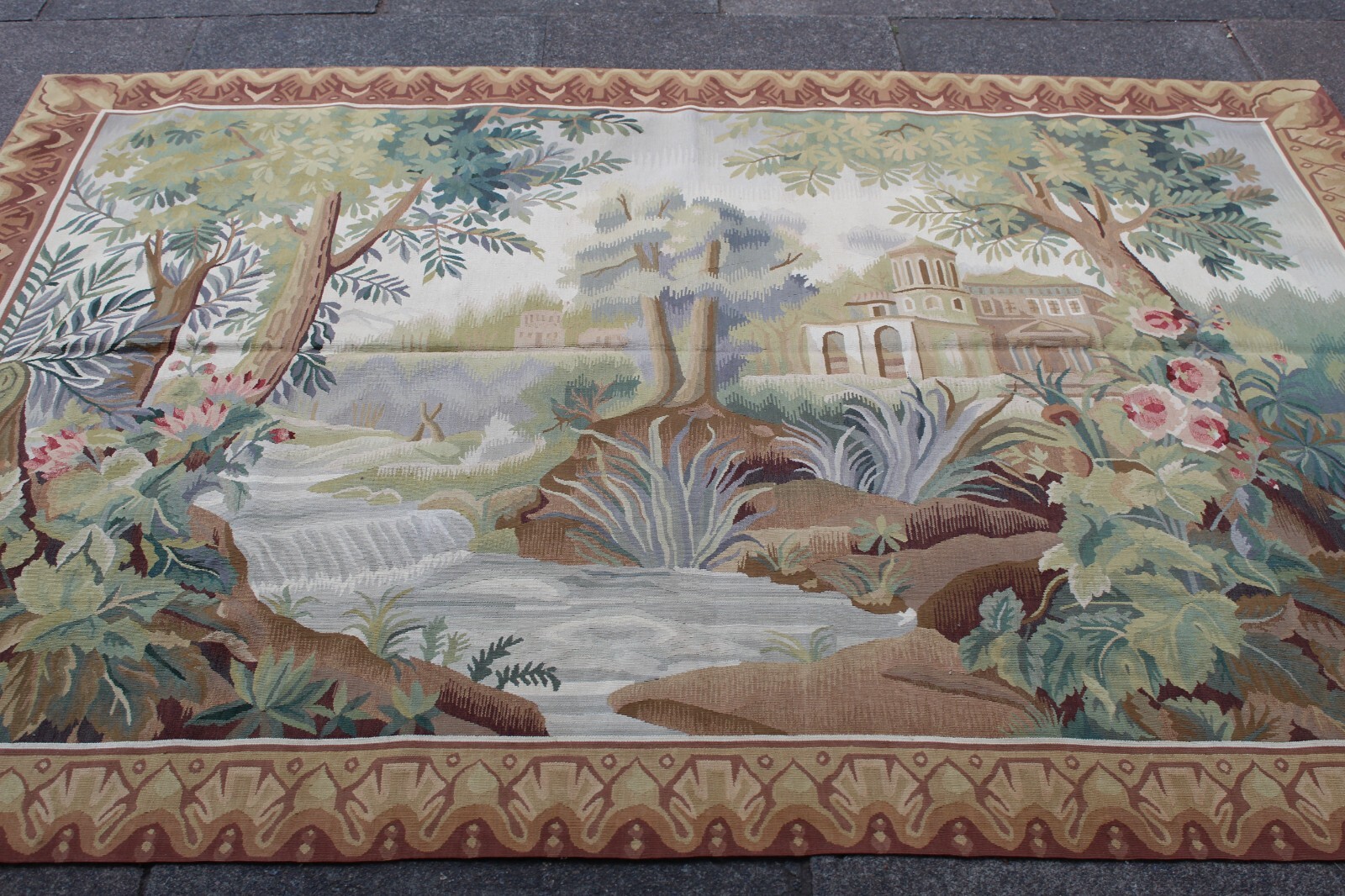 Vintage Hand Made French Design Original Wool Brown Aubusson Tapestry 158X211cm gallery