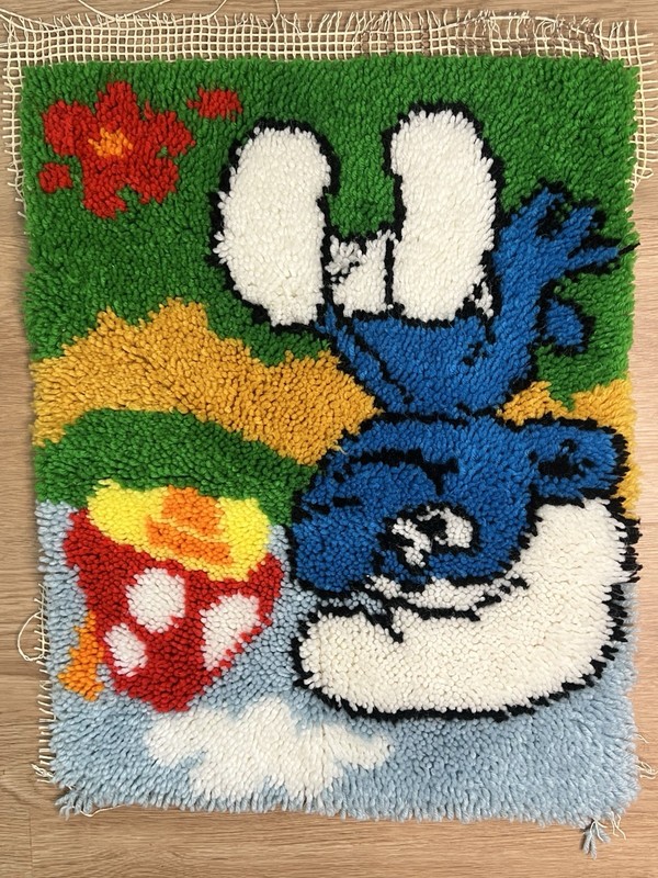 Vintage Smurf Rug Handmade Carpet Multicolor 1980s Circa gallery