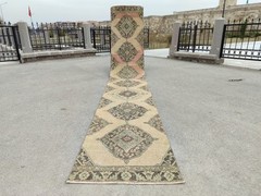 3×17 ft extra long runner rug hallway, Long runner Turkish Oushak vintage Wool
