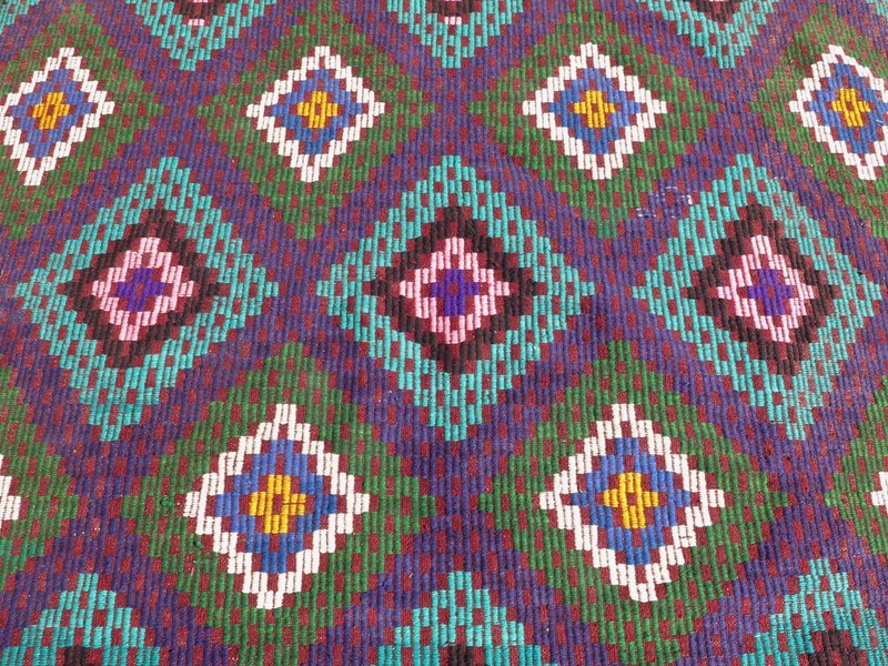Violet & Olive Turkish Vintage Embroidery Rug Wool Kilim Carpet 72"x113" gallery