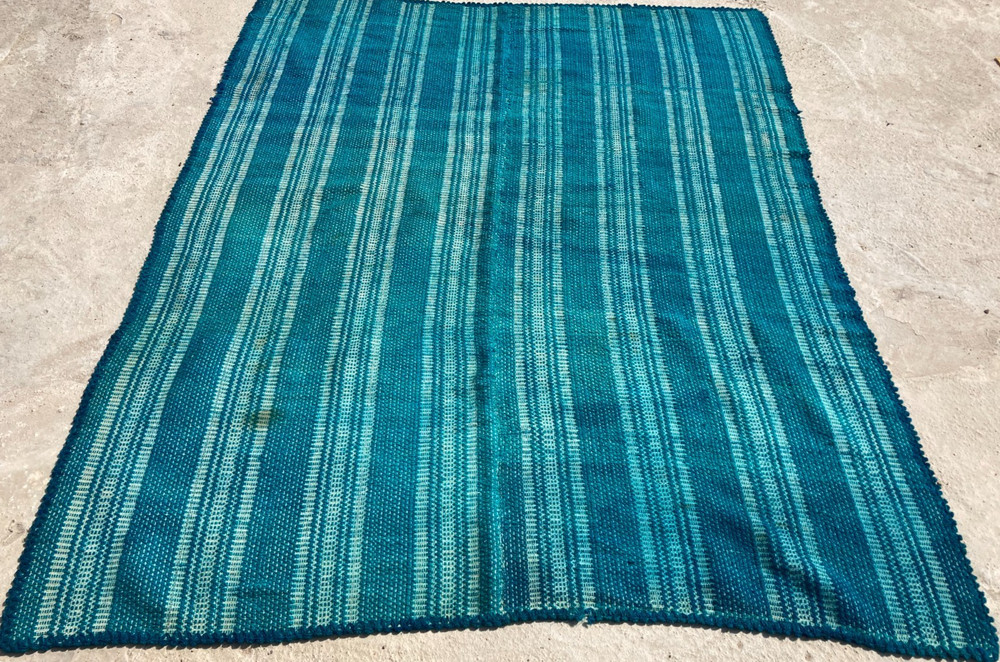Vintage Handmade Geometric Striped Traeditional Wool Area Rug 201x155 cm