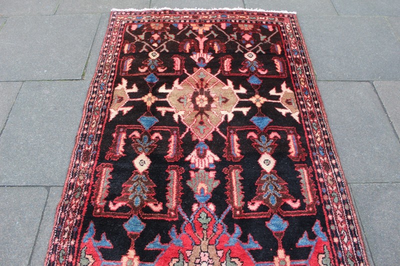 Vintage Hand Made Traditional Oriental Wool Black Red Long Rug Runner 288x110cm gallery