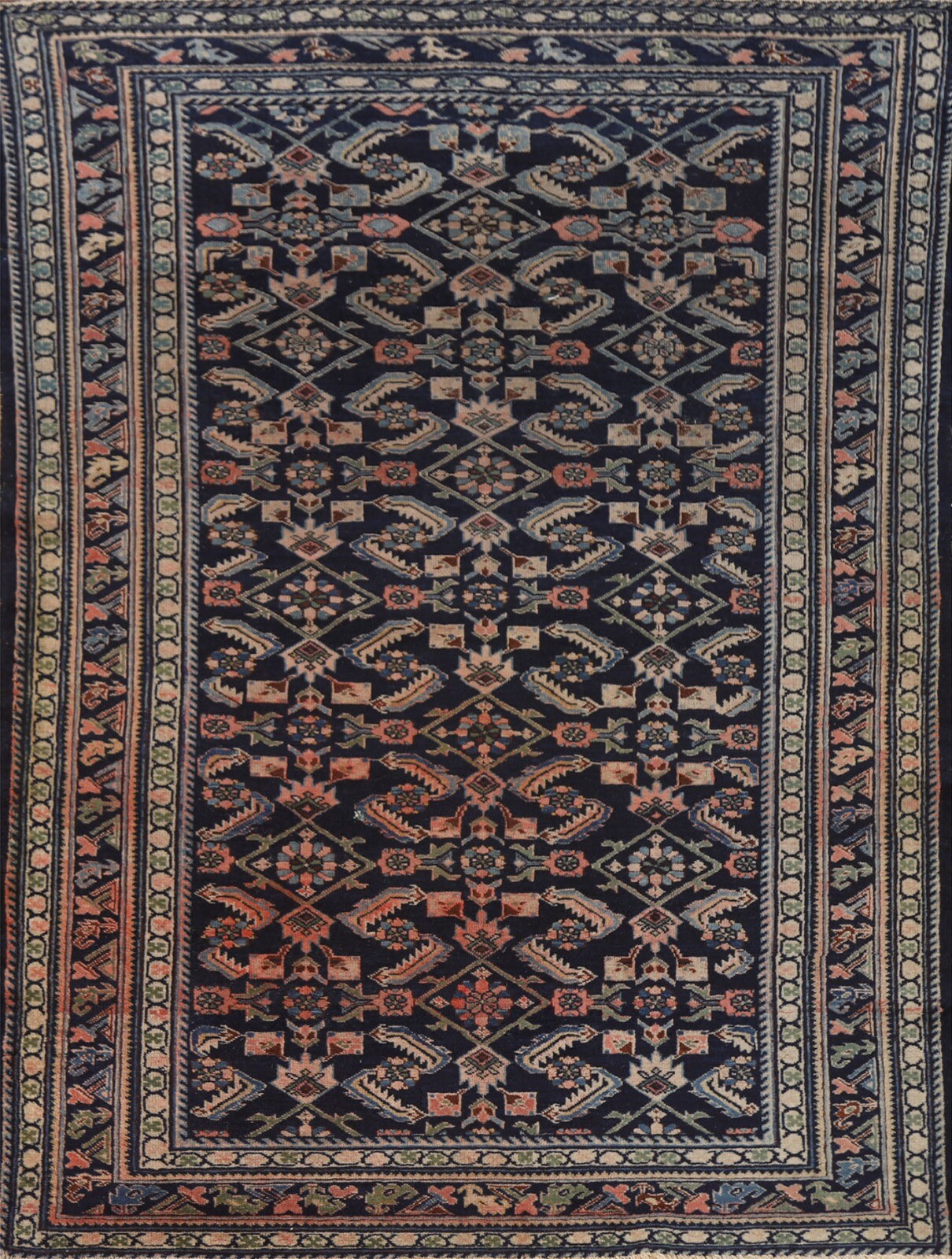 Antique Rug 4x6 ft. Navy Blue Kazak Vegetable Dye Handmade Living Room Area Rug gallery