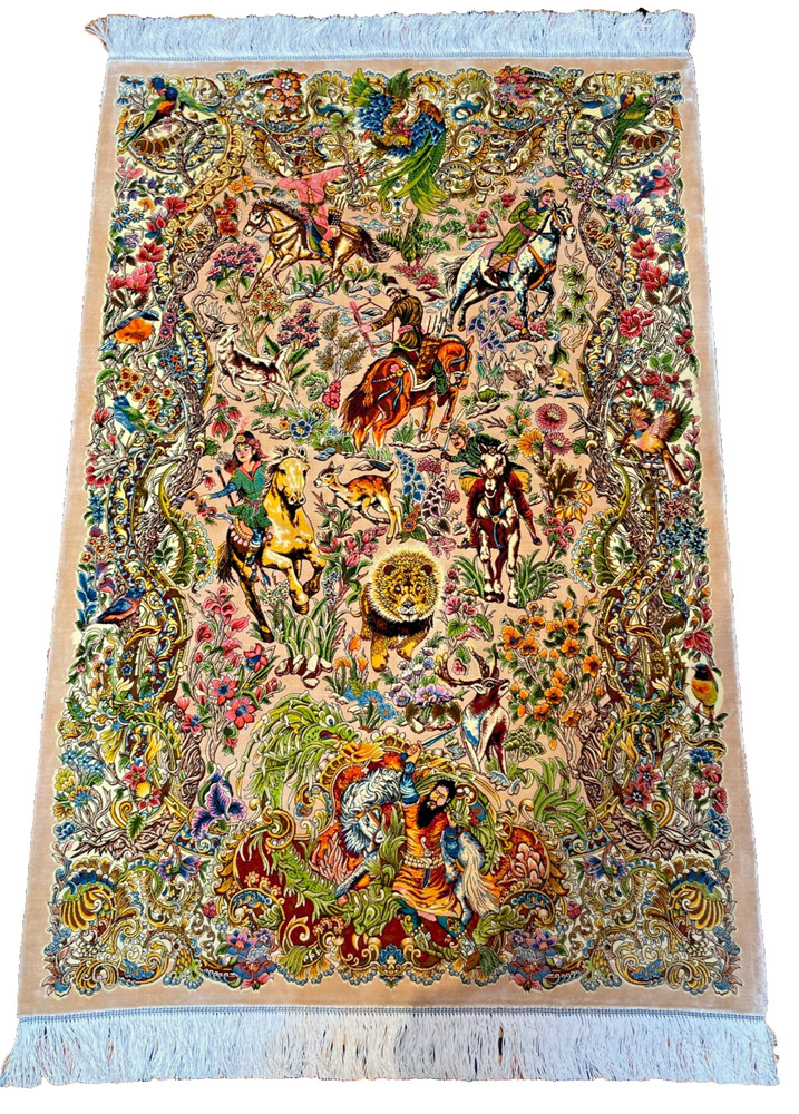 Silk Rug 3 x 5 Feet Hunting Design 3D Pattern High Quality 91 x 152 cm