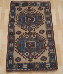 AZTEC RUG TURKISH RUG HAND KNOTTED CARPET RECTANGLE WOOL 30+ BLUE AREA RUG 2X4ft