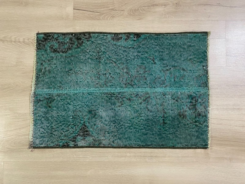 Vintage Turkish Overdyed Rug Handmade Wool Turquoise Accent Rug 1.5x2.3 Ft gallery