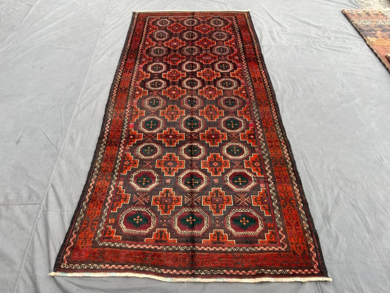 Vintage Caucasian Runner Rug 4'4x9'7 Red Green Handknotted Pillpai Tribal Carpet gallery