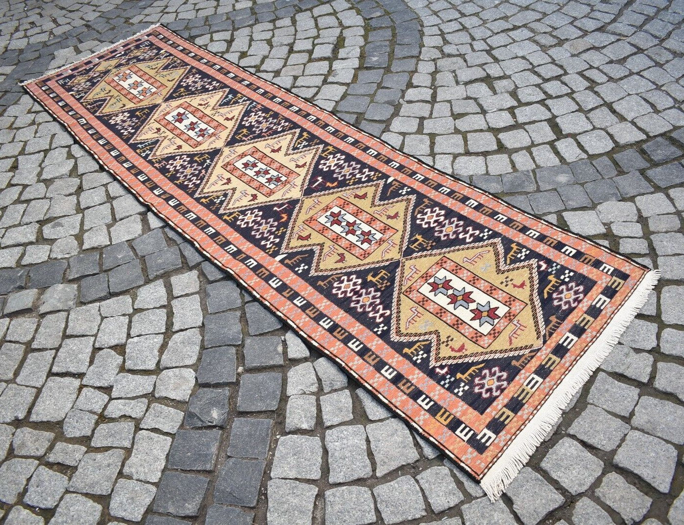 Sumak Runner Kilim 30'' x 108'' Caucasian Terrific Animal Design Hallway Kilim gallery