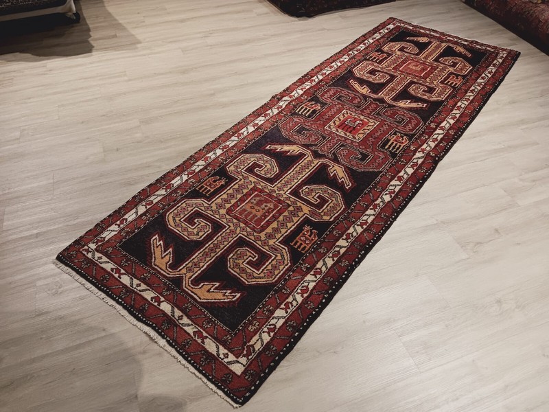 ESTATE 10' FEET BEAUTIFUL CIRCA 1950 RUNNER HANDMADE-KNOTTED WOOL RUG 586470 gallery