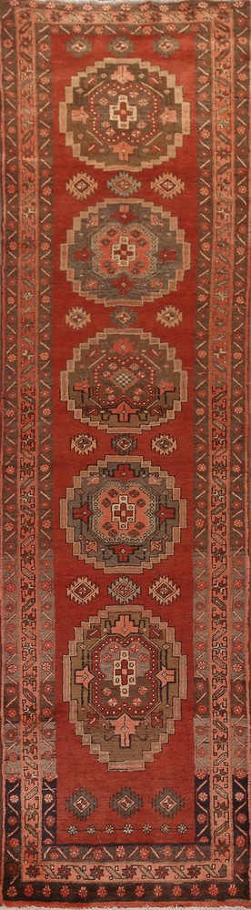 Vintage Geometric Traditional 13 ft Runner Rug Hand-knotted Wool 3x13