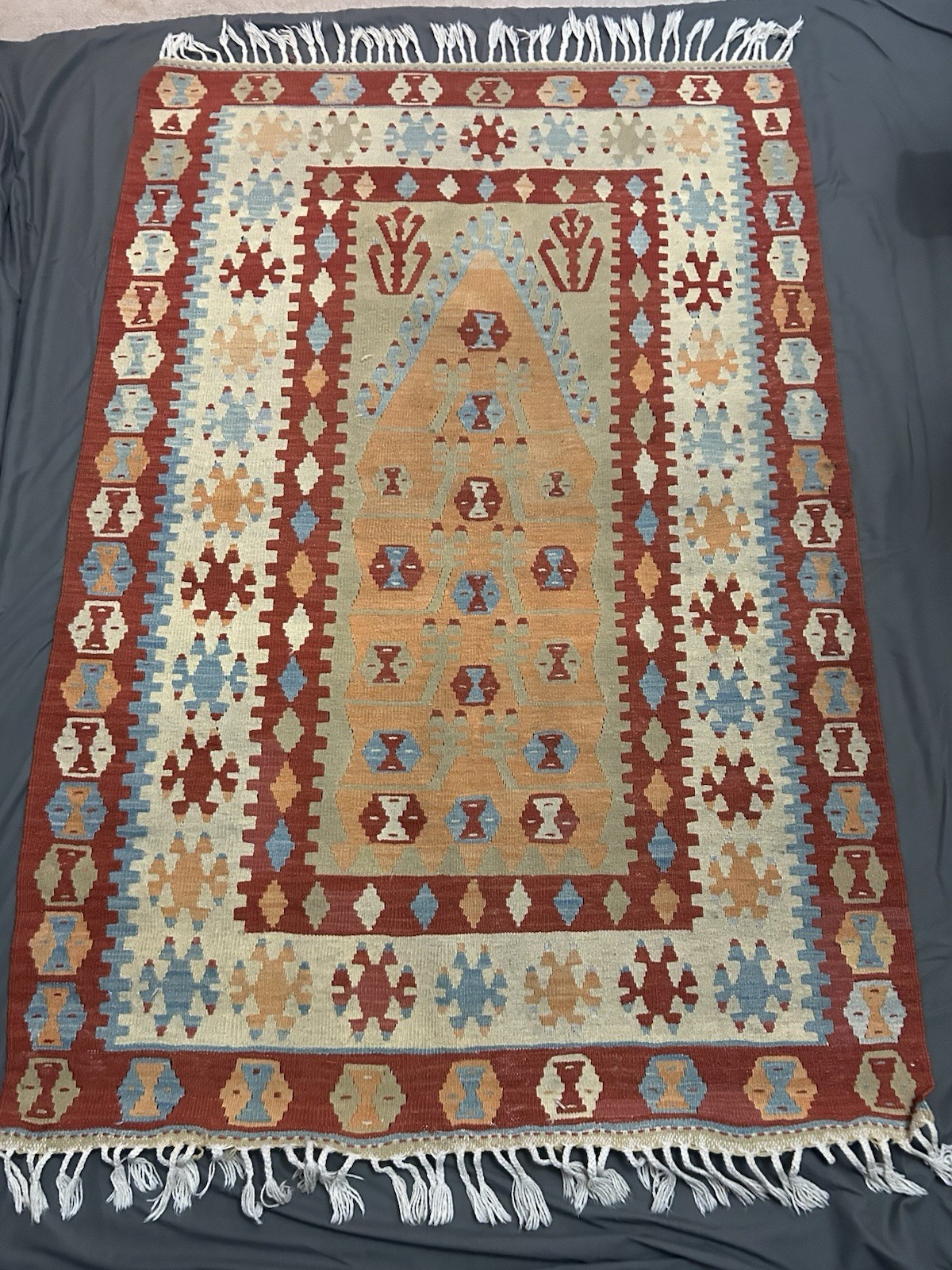 Turkish Kilim Wool Rug, Handmade Floor Carpet, Boho Rugs Area Rug 45"x 68" gallery