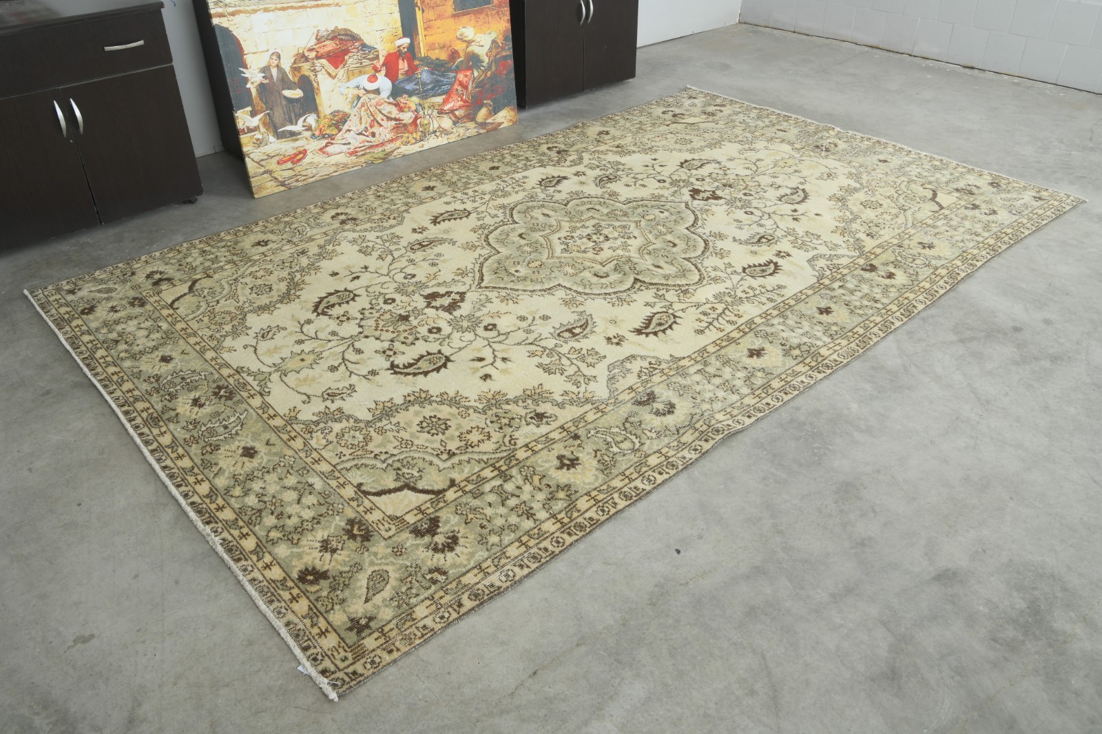 Oversize Turkish Rug 7x10 Hand-Knotted Vintage Oushak Wool Rug Faded Carpet,733 gallery