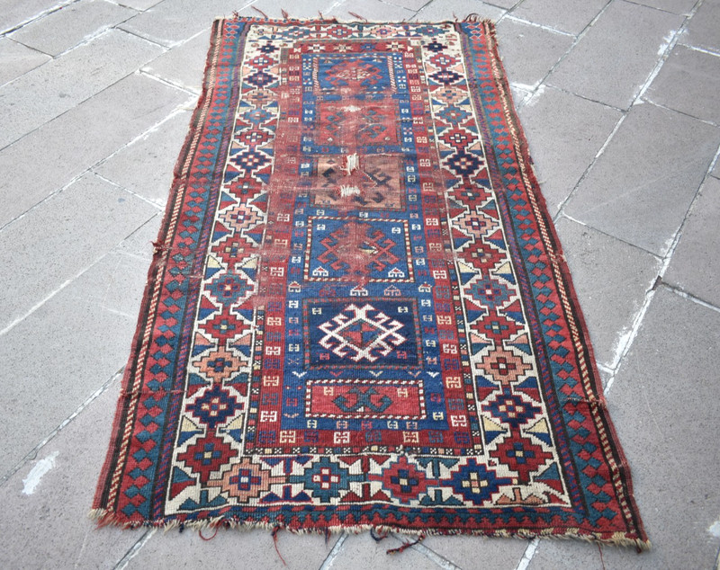 Fabulous Antique Caucasian Rug 43'' x 80'' Collector Item Great Color Kazak Rug gallery