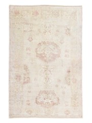 Vintage Oushak Rug 4.6 x 6.5 ft – Blush Almond Tones – Soft Quiet Luxury Accent