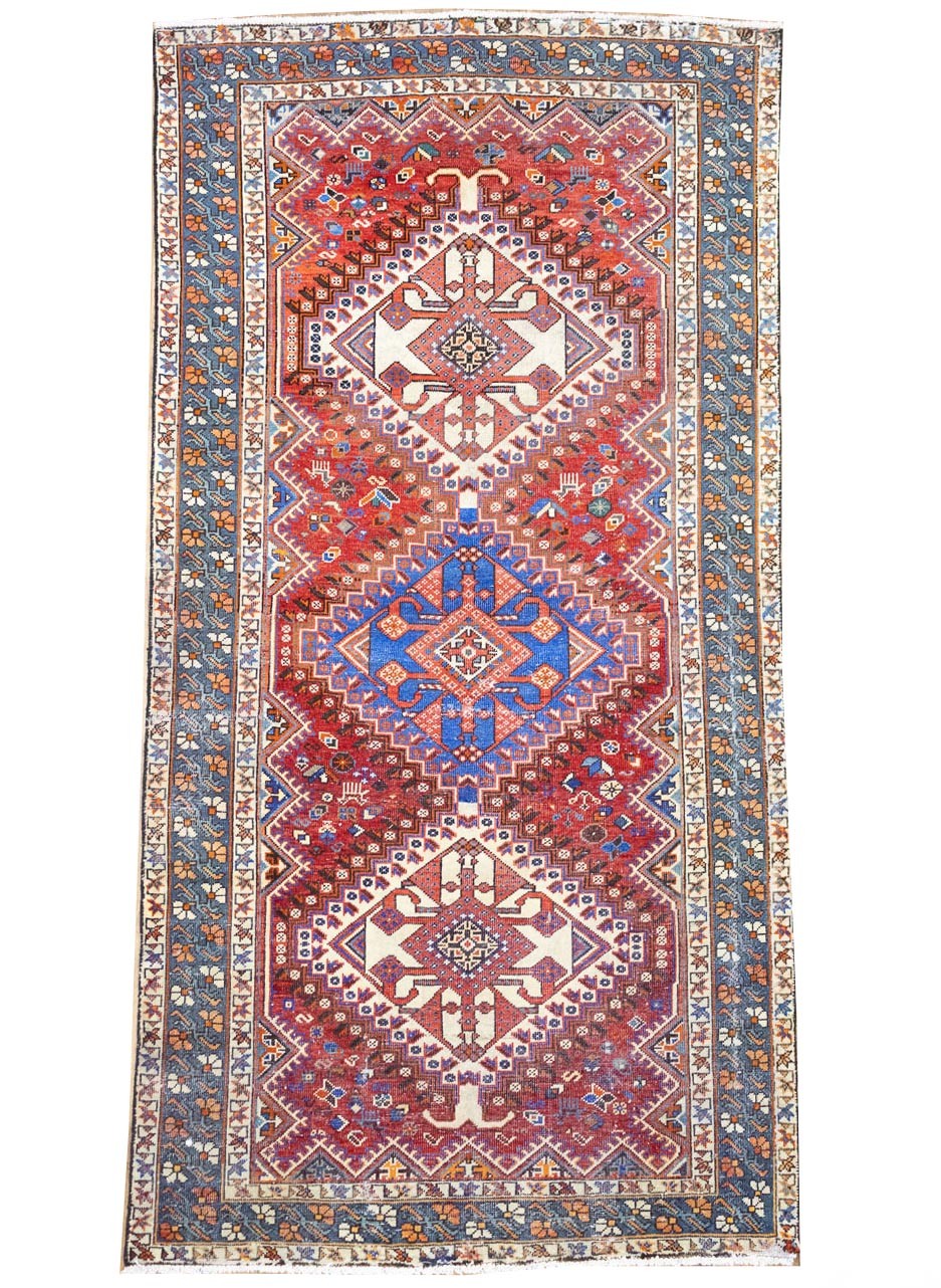 Semi-Antique Distressed Geometric Tribal Oriental Rug Entryway Carpet 5x10 Ft gallery