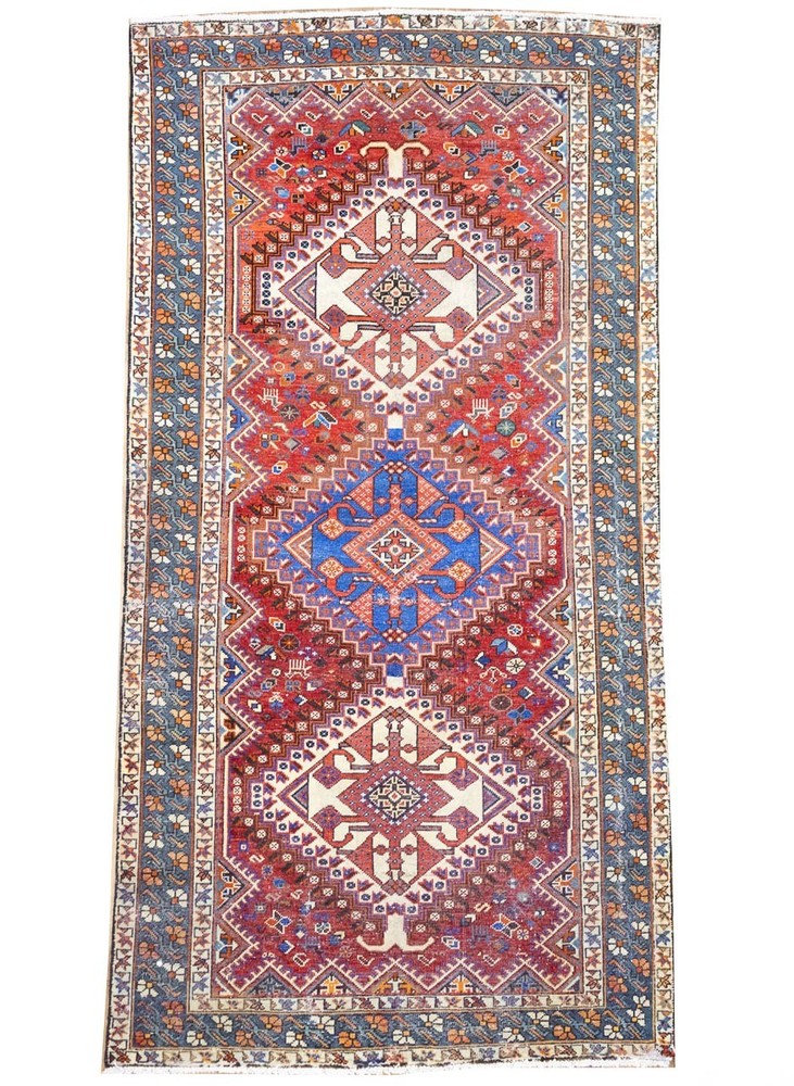 Semi-Antique Distressed Geometric Tribal Oriental Rug Entryway Carpet 5x10 Ft
