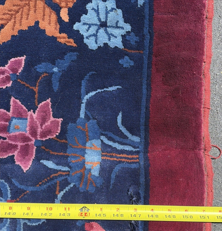 Auth: 1920 Antique Art Deco Chinese Rug Mandarin Beauty Purple 12.6x18.6 gallery