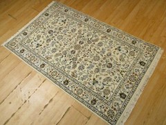 3×5 INTRICATE NAIN IVORY BACKGROUND FLORAL HANDMADE-KNOTTED WOOL/SILK RUG 585322