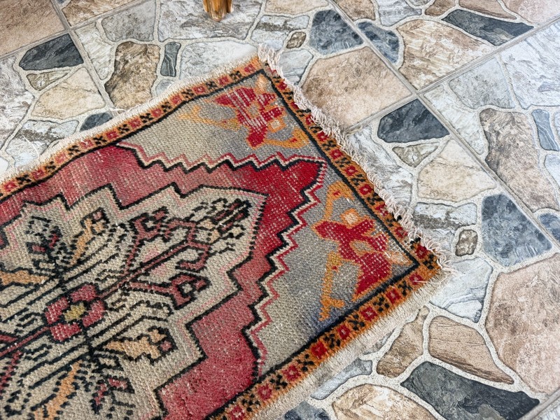 Vintage Anatolian Small Accent Rug Handknotted Red Tribal Wool Rug Mat 1.6x2.9 gallery