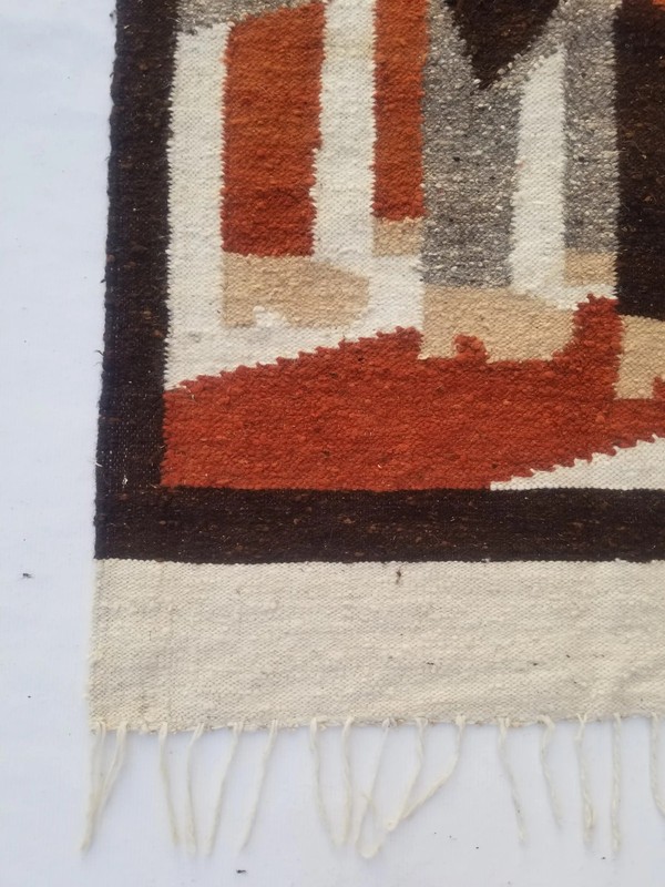 Vintage Traditional Handmade Ecuadorian Wool Brown Tapestry Rug 4.10x2.9ft gallery