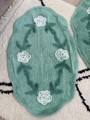 2x 1930s Floral Embroidered Green Rugs