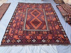 Rust Orange Faded Kilim Rug 7’11 x 10’4 Handmade Turkish Navajo Boho Area Rug
