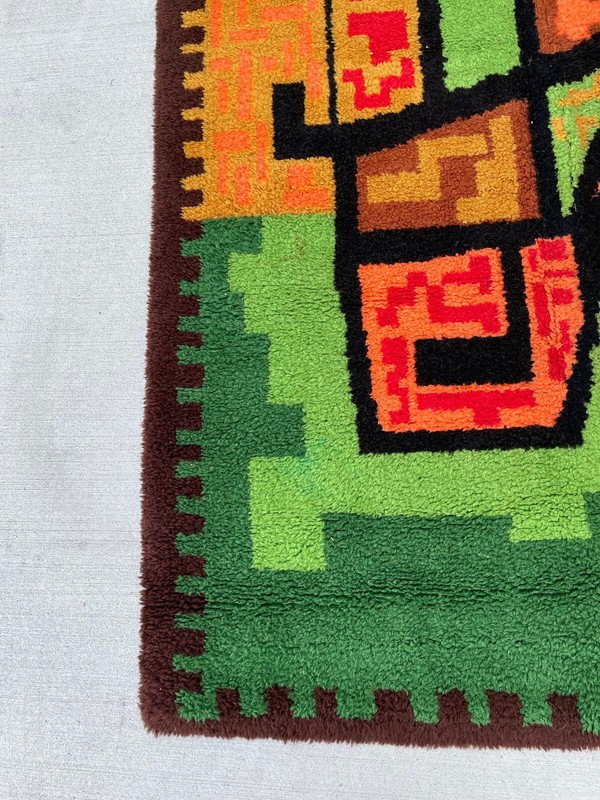 Hand Hooking Rug Handmade Fun 70's pattern and colors 88" x 55" Vintage 1970's gallery