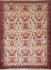 Ivory Vintage All-Over Pattern Rug 5×6 ft Hand-knotted Wool Traditional Carpet