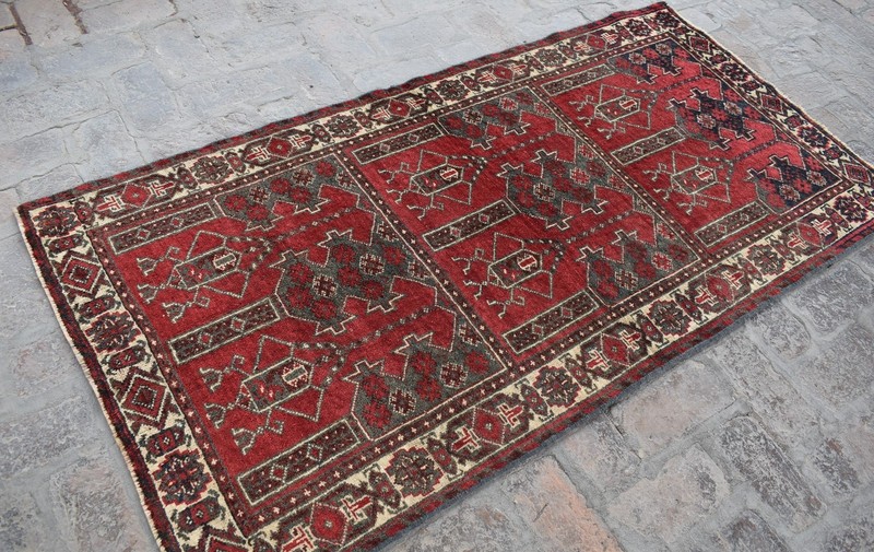Red Antique Hand Knotted Rug 4x6 Fine Afghan Vintage Rug Oriental Turkmen Carpet gallery