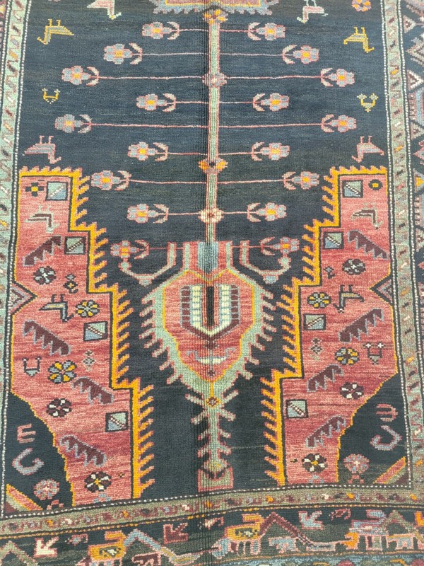 Antique Oriental Hand-Knotted Wool Runner Black/Red/Green/Blue 4'7" x 12'6" gallery