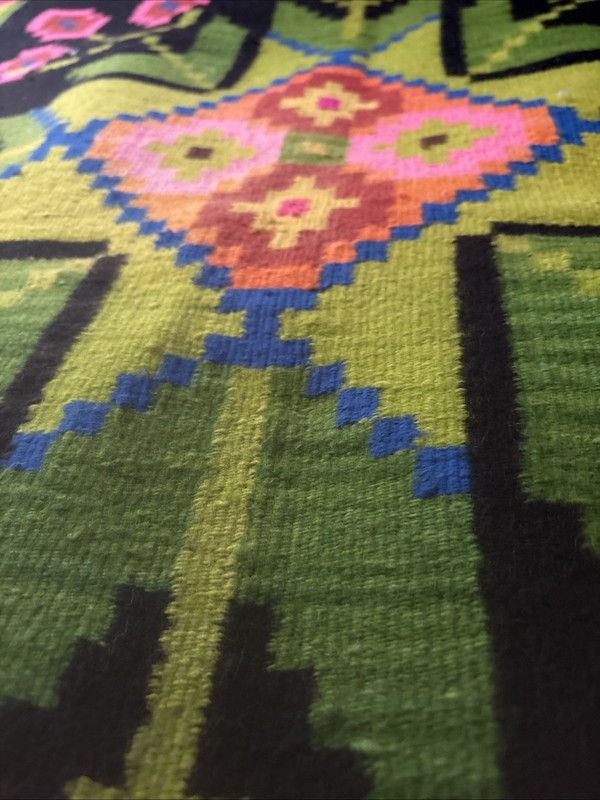 Vintage Romanian traditional rug with floral pattern, old folk wool rug 41/100 gallery