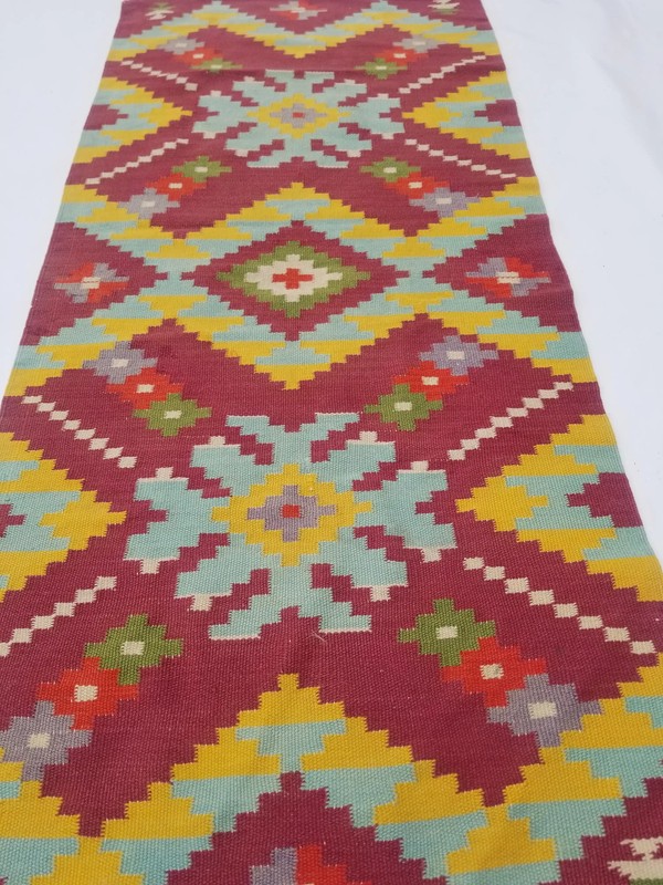 Fine Vintage Traditional Hand Made Oriental Wool Multicolor Kilim 149x66cm gallery