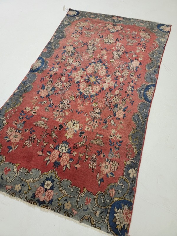 Antique Oriental Hand-Knotted Wool Area Rug Collectible Red/Blue 3'7" x 6'5" gallery