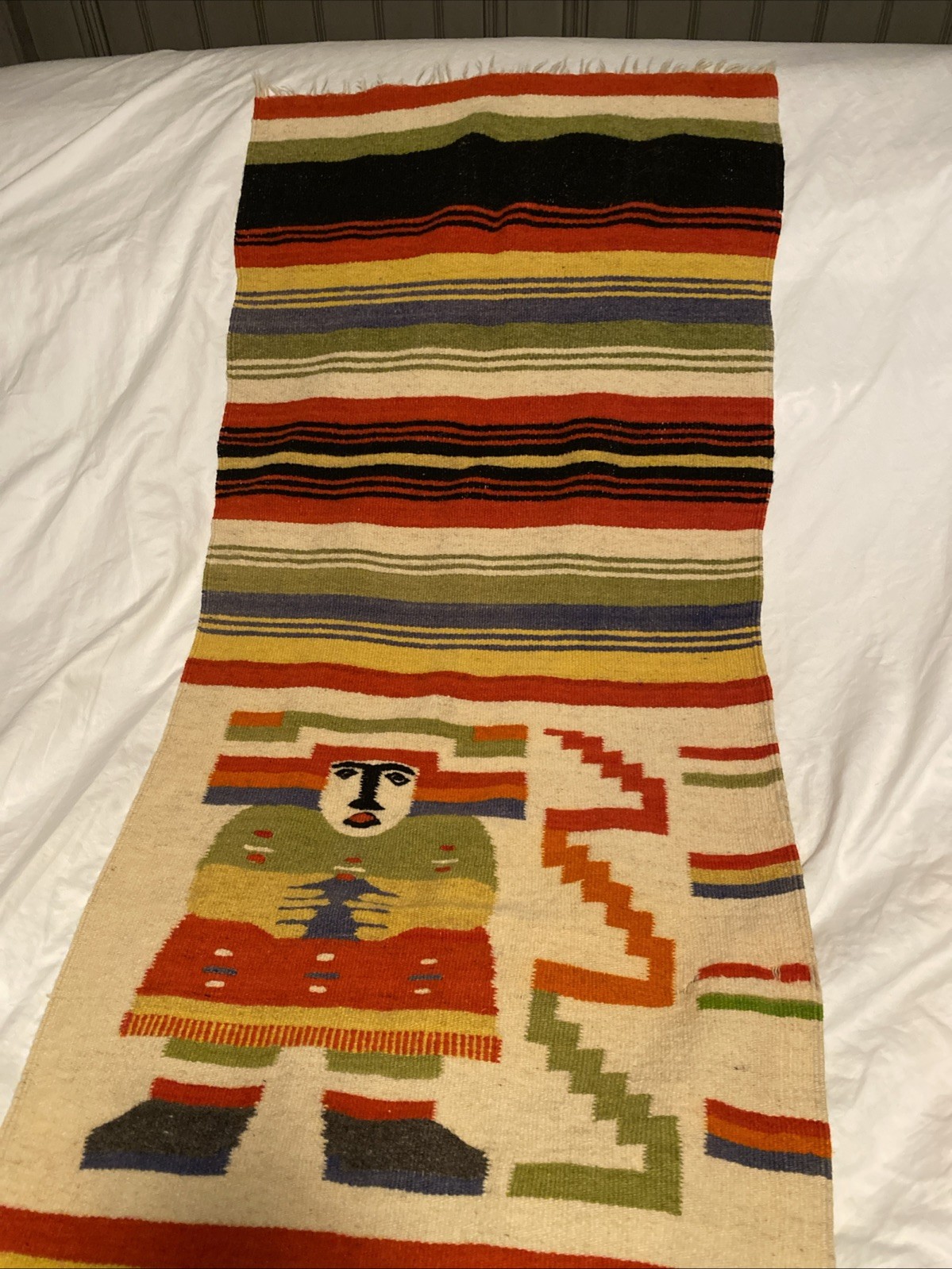 Vintage 72”X23” Inca Aztec Mayan Runner Rug Wall Hanging 100% Wool. (Read) gallery